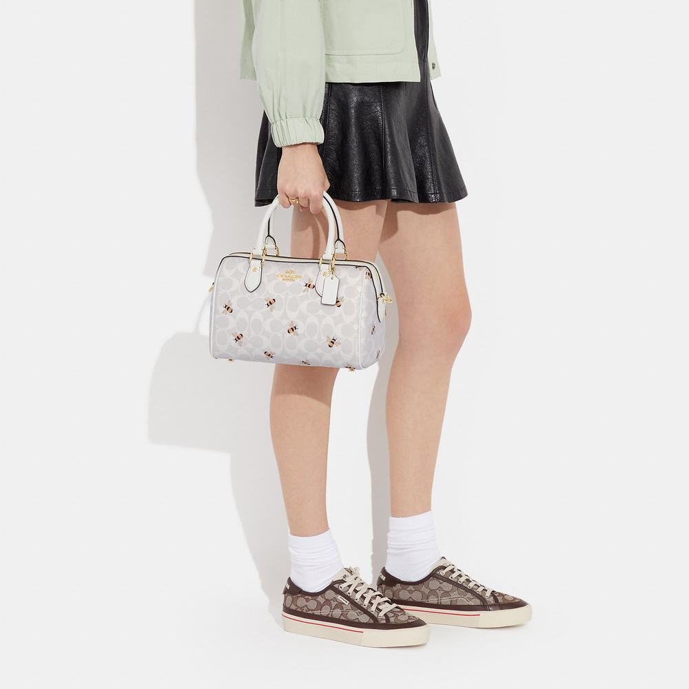 NWT Coach Outlet Rowan Satchel In Signature Canvas With Bee Print - Picture 6 of 6